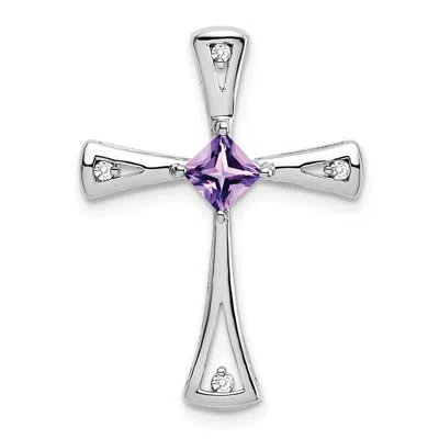 Diamond2deal 10k White Gold Princess Amethyst And Diamond Cross Pendant In Silver