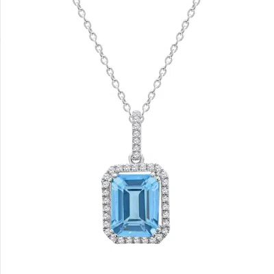 Diamond2deal 10k White Gold Swiss Blue Topaz And Genuine White Zircon Pendant Necklacev 18"