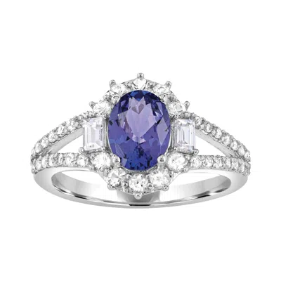 Diamond2deal 10k White Gold Tanzanite And White Zircon Engagement Ring ( 1.2ct )