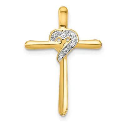 Diamond2deal 10k Yellow Gold .02ct. Diamond Heart Cross Chain Slide Pendant