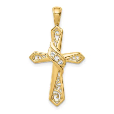 Diamond2deal 10k Yellow Gold 1/20ct. Diamond Cross Pendant