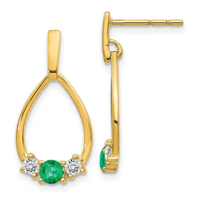 Diamond2deal 10k Yellow Gold 1/3 Ct Lab Grown Diamond And Created Emerald Dangle Stud Earrings