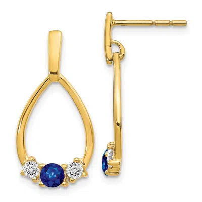 Diamond2deal 10k Yellow Gold 1/3 Ct Lab Grown Diamond And Created Sapphire Dangle Teardrop Earrings