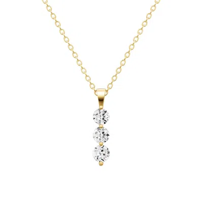 Diamond2deal 10k Yellow Gold 2 Ct Round Lab Grown Diamond Three Stone Snow Pendant Necklace