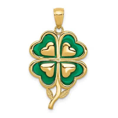 Diamond2deal 14k Yellow Gold 4-leaf Clover Pendant With Enameled Tips Pendant