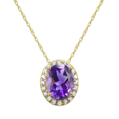 Diamond2deal 10k Yellow Gold Amethyst And White Zircon Pendant Necklace 18"