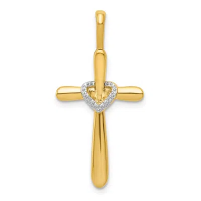 Diamond2deal 10k Yellow Gold Diamond Cross Heart Pendant