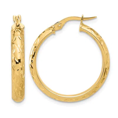 Diamond2deal 10k Yellow Gold Diamond-cut Round Hoop Earrings In Brown