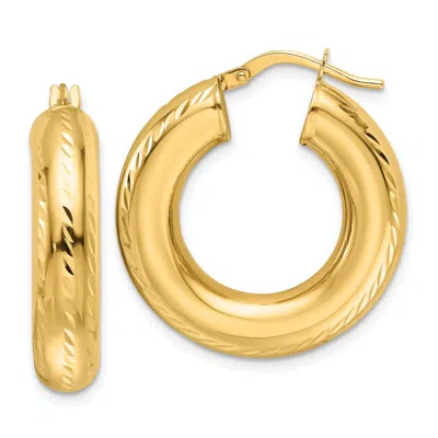 Diamond2deal 10k Yellow Gold Diamond-cut 6mm Fancy Hollow Hoop Earrings