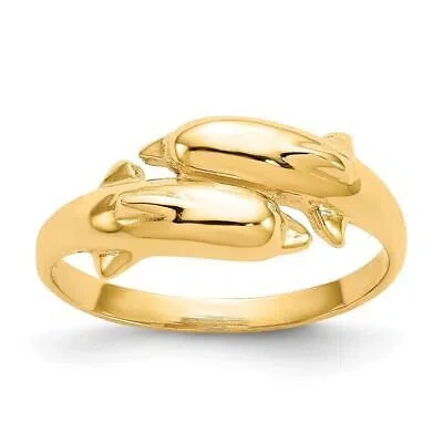 Pre-owned Diamond2deal 10k Yellow Gold Double Dolphin Ring For Womens 1.65g Size 6