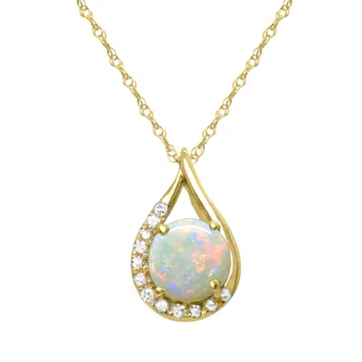 Diamond2deal 10k Yellow Gold Ethiopian Opal And Diamond Pendant Necklace 18"