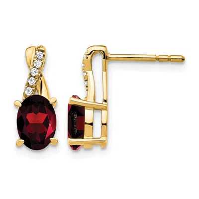 Diamond2deal 10k Yellow Gold Garnet And Diamond Earrings In Red