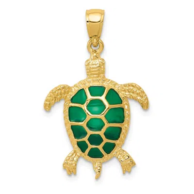 Diamond2deal 10k Yellow Gold Green Enameled Sea Turtle Pendant