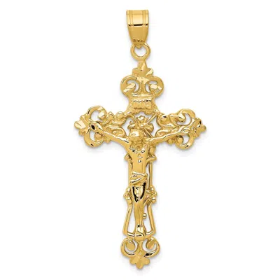 Diamond2deal 10k Yellow Gold Inri Fleur De Lis Crucifix Pendant