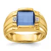 Diamond2deal 10k Yellow Gold Men's Cr. Sapphire And Diamond Engagement Ring