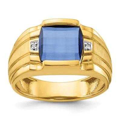 Diamond2deal 10k Yellow Gold Men's Cr. Sapphire And Diamond Engagement Ring