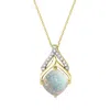 Diamond2deal 10k Yellow Gold Opal And Diamond Pendant Necklace 18"