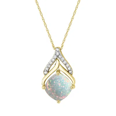 Diamond2deal 10k Yellow Gold Opal And Diamond Pendant Necklace 18"