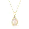 Diamond2deal 10k Yellow Gold Opal And Diamond Pendant Necklace 18"