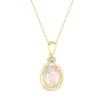 Diamond2deal 10k Yellow Gold Opal And Diamond Pendant Necklace 18"