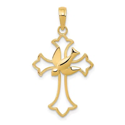 Diamond2deal 14k Yellow Gold Cut-out Dove Center Cross Charm Pendant