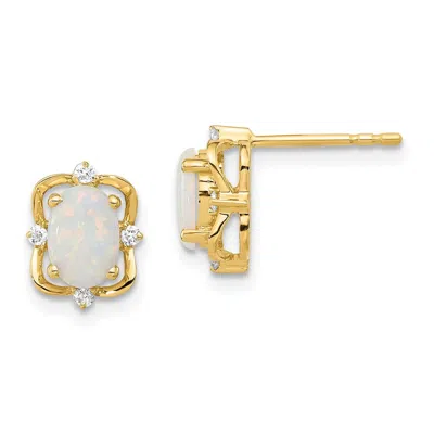 Diamond2deal 10k Yellow Gold Polished Oval Created Opal & Diamond Stud Earrings