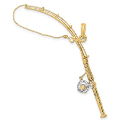Diamond2deal 10k Yellow Gold Rhodium 3-d Moveable Fishing Pole Reel Pendant