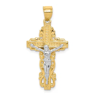 Diamond2deal 10k Yellow Gold Rhodium Crucifix Pendant