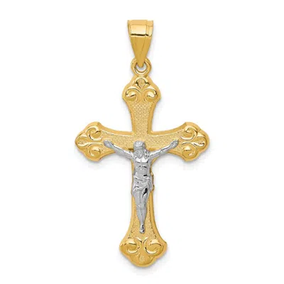 Diamond2deal 10k Yellow Gold Rhodium Crucifix Pendant In Orange