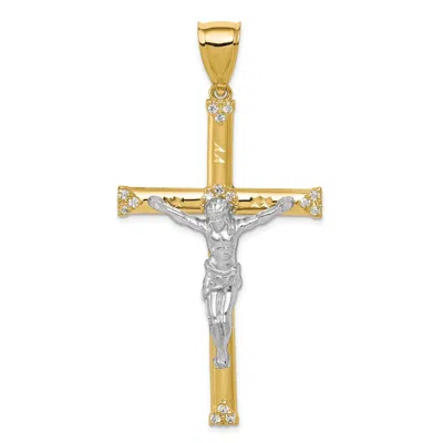 Diamond2deal 10k Yellow Gold Rhodium Cubic Zirconia Crucifix Pendant