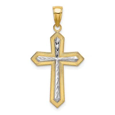 Diamond2deal 10k Yellow Gold Rhodium Diamond-cut Cross Pendant