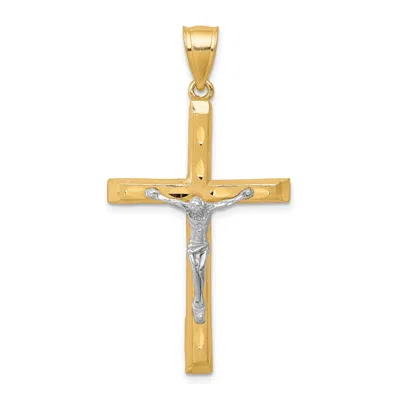 Diamond2deal 10k Yellow Gold Rhodium Diamond-cut Crucifix Pendant