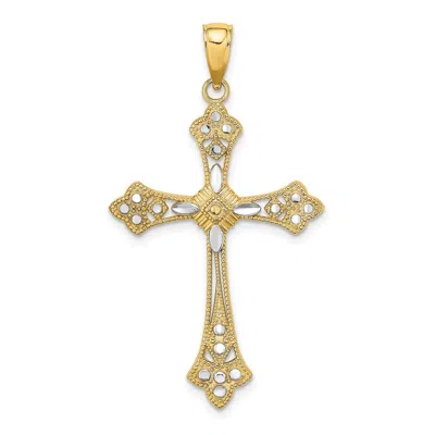 Diamond2deal 10k Yellow Gold Rhodium Diamond-cut Edges Cross Charm