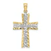 Diamond2deal 10k Yellow Gold Rhodium Diamond-cut Flower Design Cross Charm In Yellow