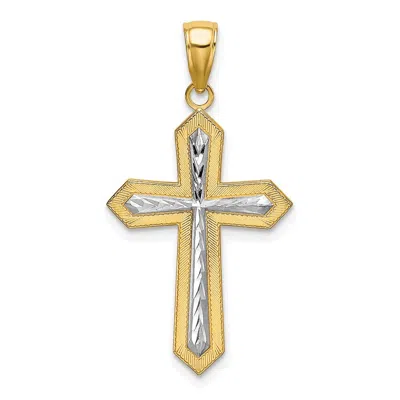 Diamond2deal 10k Yellow Gold Rhodium Diamond-cut Cross Pendant