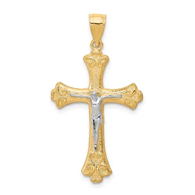 Diamond2deal 10k Yellow Gold Rhodium Fleur De Lis Crucifix Pendant