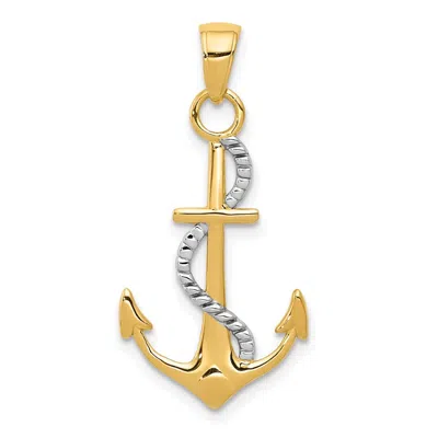 Diamond2deal 10k Yellow Gold Rhodium Polished Anchor Rope Pendant