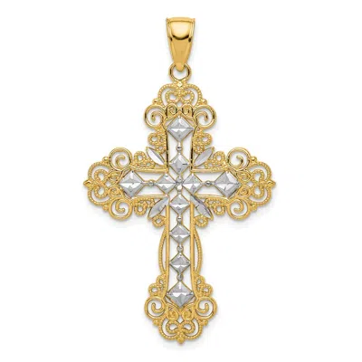 Diamond2deal 10k Yellow Gold Rhodium Polished & Textured Diamond Pattern Cross Pendant