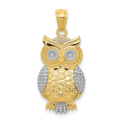 Diamond2deal 10k Yellow Gold Rhodium Polished Textured Owl Pendant