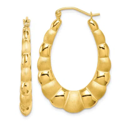 Diamond2deal 10k Yellow Gold Satin And Polished Hollow Hoop Earrings