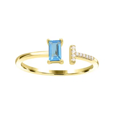 Diamond2deal 10k Yellow Gold Swiss Blue Topaz And Diamond Engagement Ring ( 0.35ct) In Gray