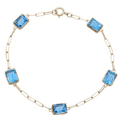 Diamond2deal 10k Yellow Gold Swiss Blue Topaz Station Bracelet 7"