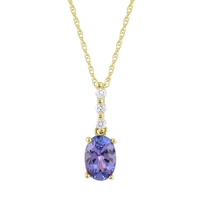 Diamond2deal 10k Yellow Gold Tanzanite And Diamond Pendant Necklace 18"