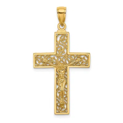 Diamond2deal 10k Yellow Gold Textured Swirl Design Crucifix Charm
