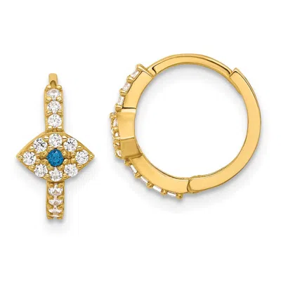Diamond2deal 10k Yellow Gold White & Blue Cz Evil Eye Hinged Hoop Earring