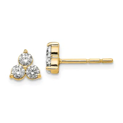 Diamond2deal 1/2 Ct Lab Grown Diamond 3 Stone Stud Earrings 14k Gold Vs Clarity, D-e Color In Yellow