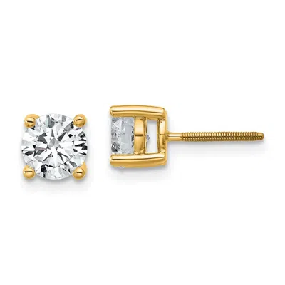 Diamond2deal 14k Gold 1 1/2 Ct Round Lab Grown Diamond Stud Earrings Screw Back Vs Clarity, G-h Color In Yellow
