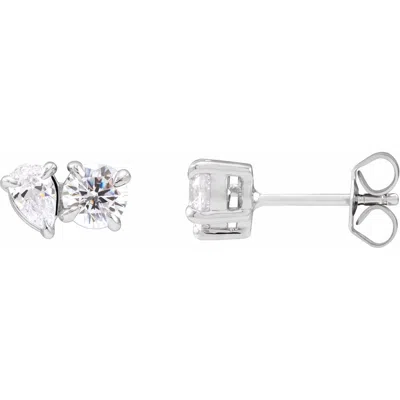 Diamond2deal 14k Gold 1 1/6ct Lab-grown Diamond Two-stone Stud Earrings Clarity Si, Color G-h In White