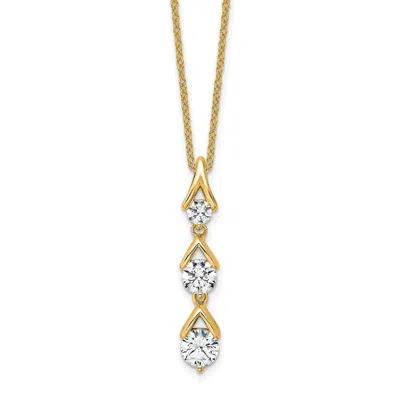 Diamond2deal 14k Gold 1 Ct Lab Grown Diamond Three Stone Pendant Necklace 18" Clarity Vs, Color D-e In Yellow
