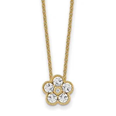 Diamond2deal 14k Gold 1/2 Ct Lab Grown Diamond Floral Pendant Necklace 18" Clarity Vs, Color D-e In Yellow